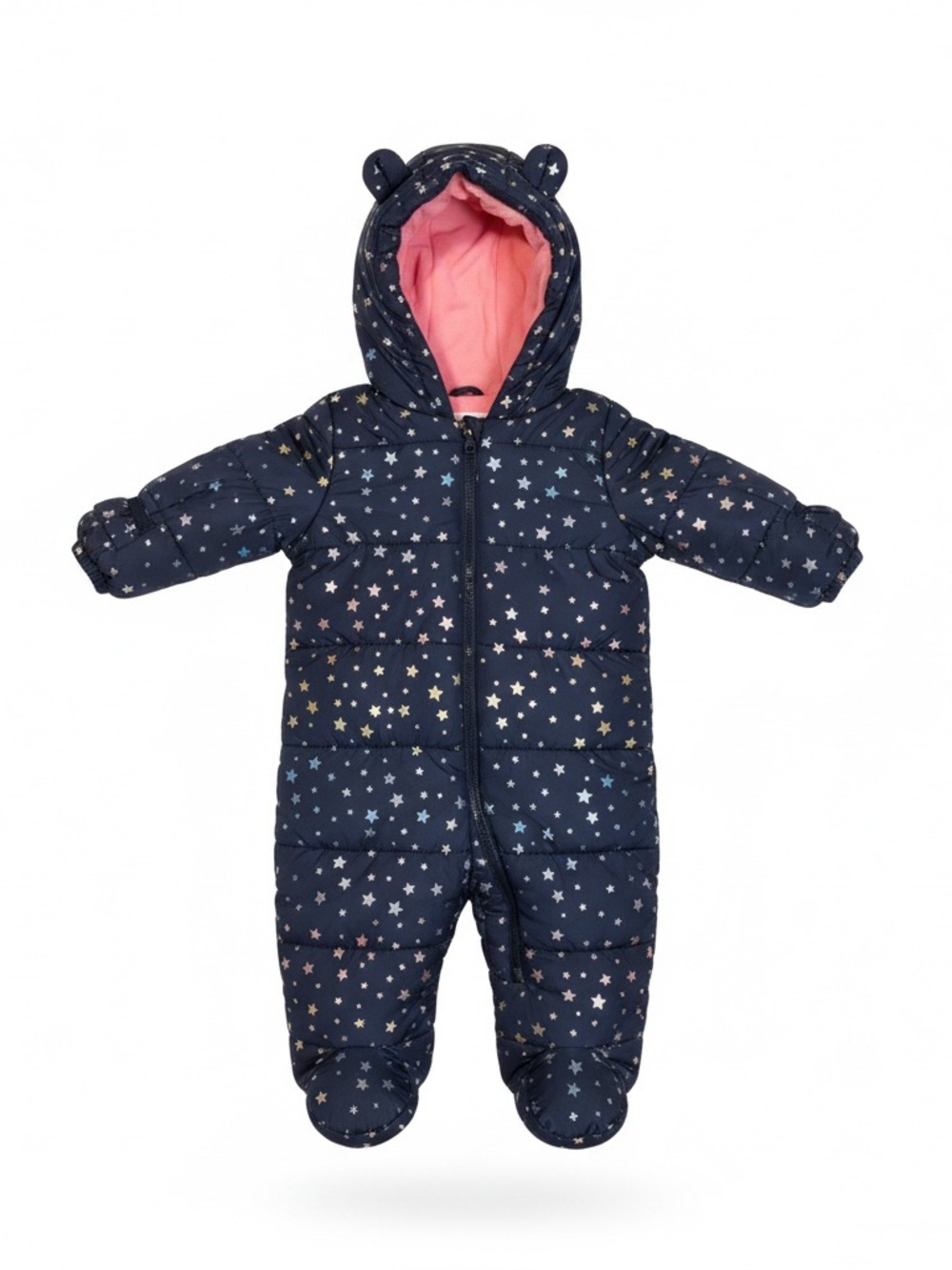 Joe Fresh  Baby Star-Print Puffer One-Piece with Hood - Navy/Pink